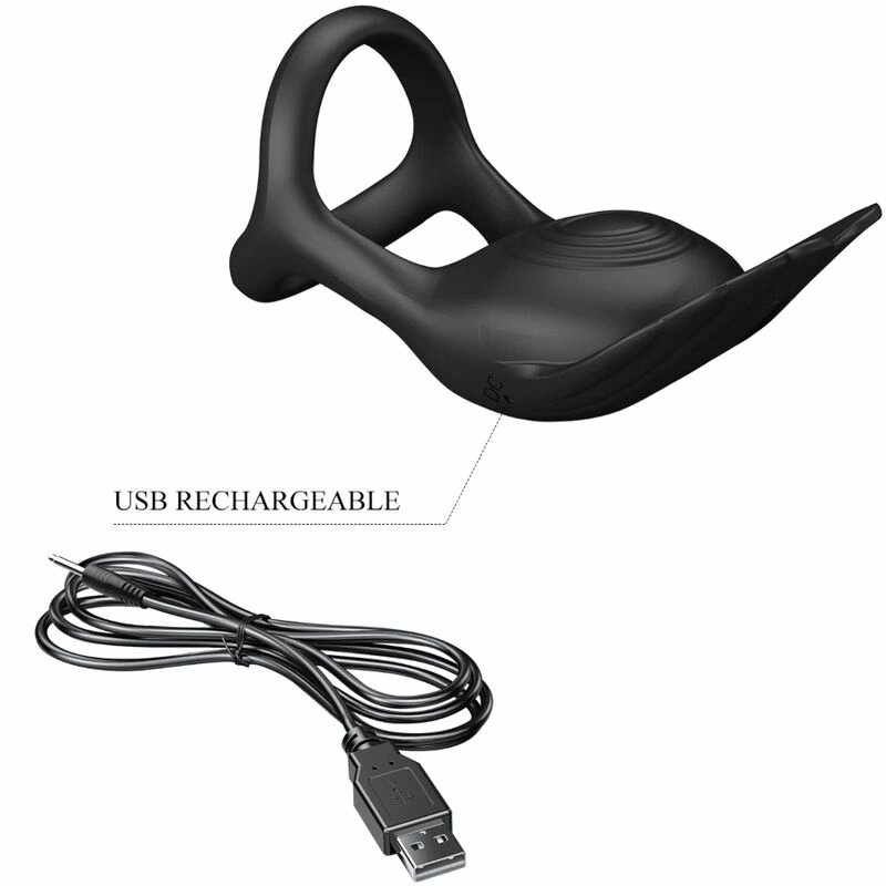 Pretty Love Silas Silicone Vibrating Ring 7 Modes USB Black