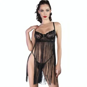 Chilirose CR 4496 Lace-Up Babydoll Black L/XL with Underwire Support