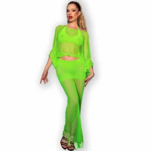 Chilirose CR 4666 Elegant Three-Piece Lingerie Set Green S/M