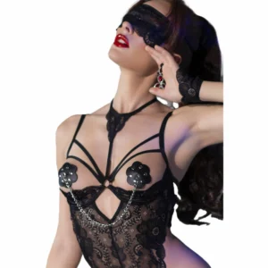 Chilirose CR 4675 Self-Adhesive Nipple Covers Black with Silver Chain