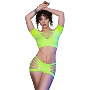 Chilirose CR 4433 Green Top & Shorts Set S/M - Soft Stretch Fabric