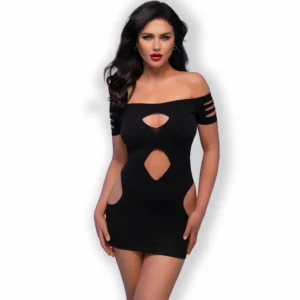 Chilirose CR 4671 Seamless Mini Dress Black S/M - Sleek Modern Design