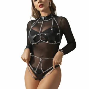 Subblime Full Body Harness Black with Decorative Star Chain, One Size