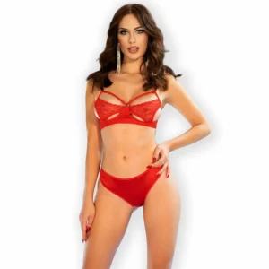 Chilirose CR 4676 Elegant Two-Piece Lingerie Set Red Size L