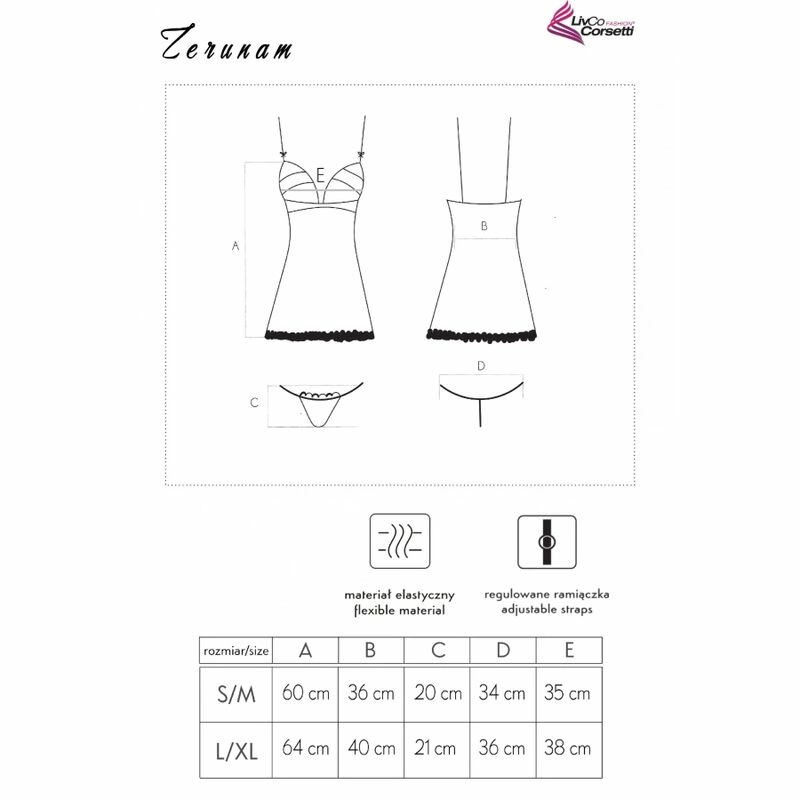 „Livco Corsetti Zerunam“ rinkinys – juodas tinklinis „Babydoll“ ir nėriniuotas apatinis trikotažas