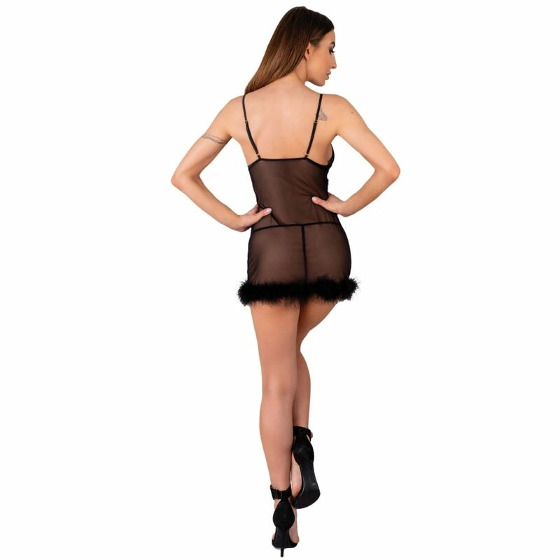 „Livco Corsetti Zerunam“ rinkinys – juodas tinklinis „Babydoll“ ir nėriniuotas apatinis trikotažas