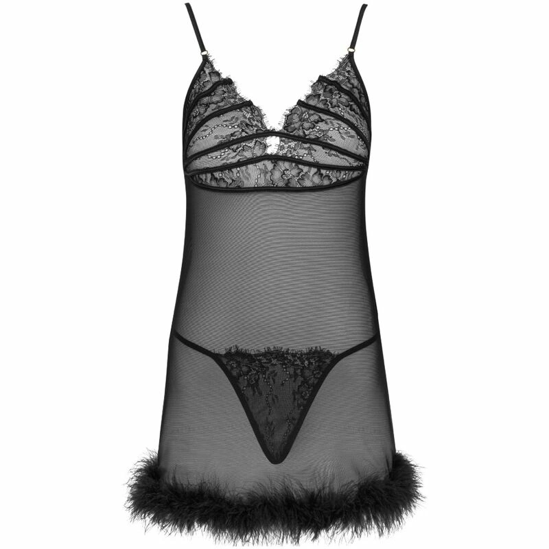„Livco Corsetti Zerunam“ rinkinys – juodas tinklinis „Babydoll“ ir nėriniuotas apatinis trikotažas