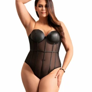 Subblime Bodysuit Black Metal Chain Straps Underwire L/XL