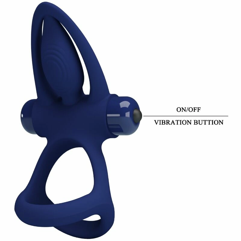 Pretty Love MAT Double Silicone Ring Blue - 10-Mode Vibrating Couples System