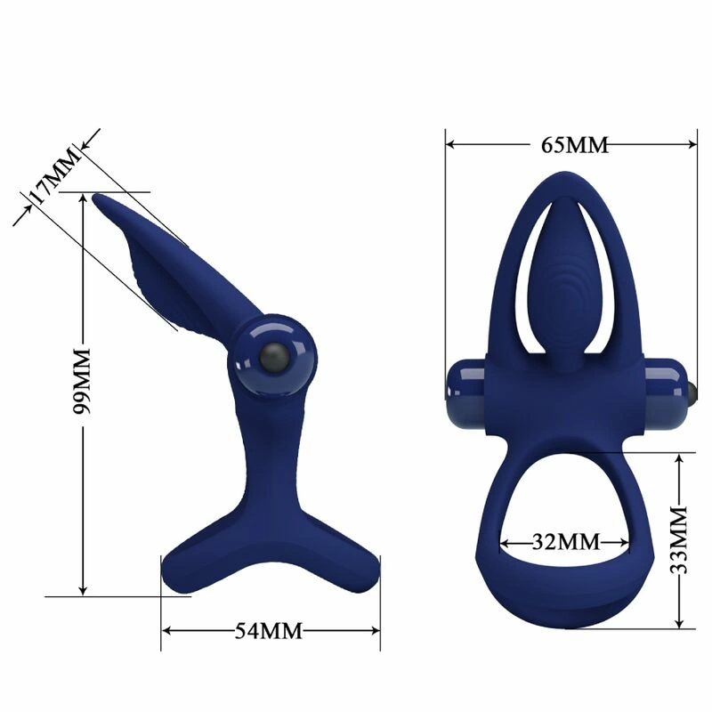 Pretty Love MAT Double Silicone Ring Blue - 10-Mode Vibrating Couples System