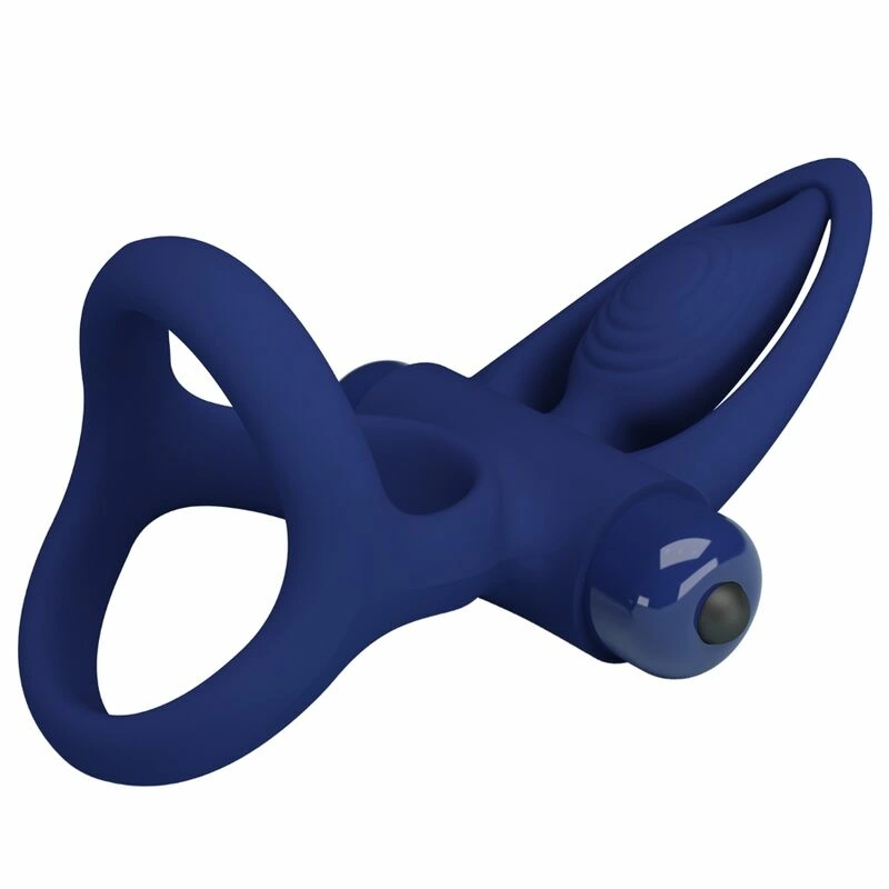 Pretty Love MAT Double Silicone Ring Blue - 10-Mode Vibrating Couples System