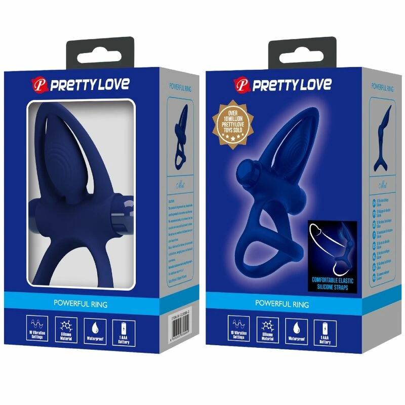 Pretty Love MAT Double Silicone Ring Blue - 10-Mode Vibrating Couples System