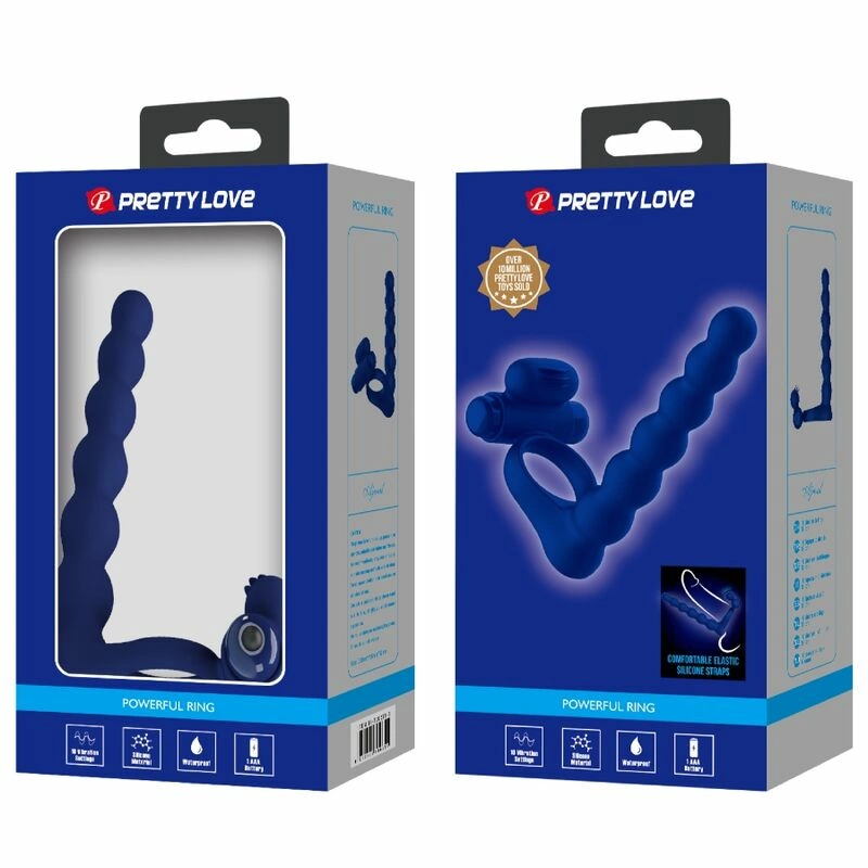 Pretty Love Ajmal Blue Vibrating Silicone Ring with Plug, 10 Modes