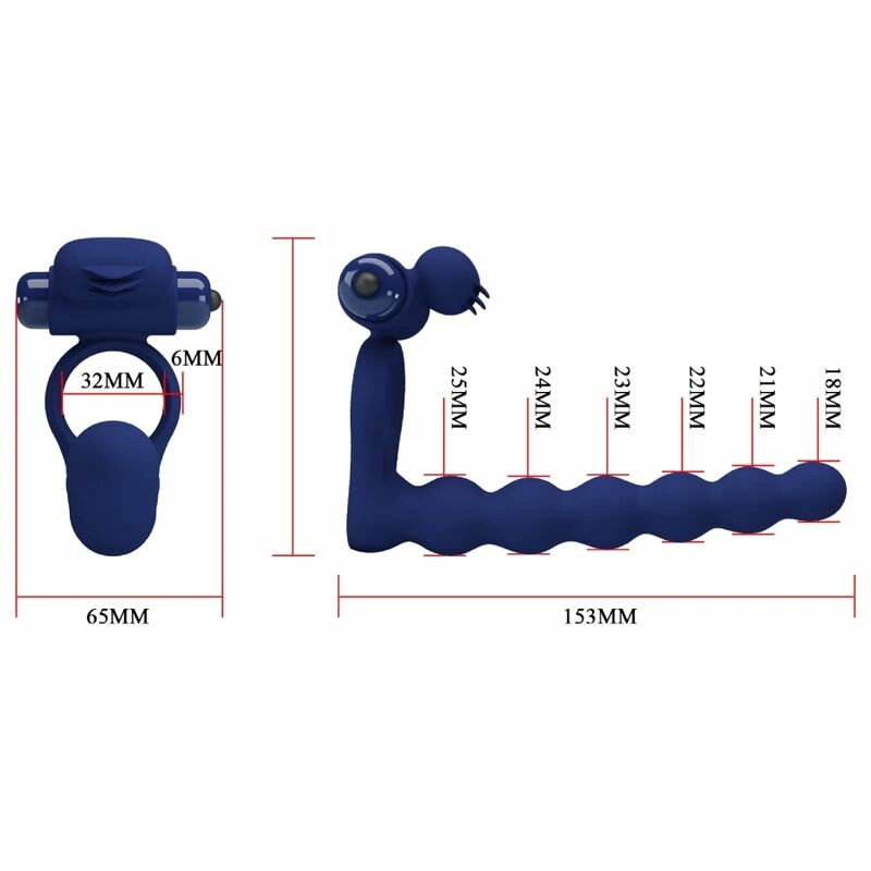 Pretty Love Ajmal Blue Vibrating Silicone Ring with Plug, 10 Modes