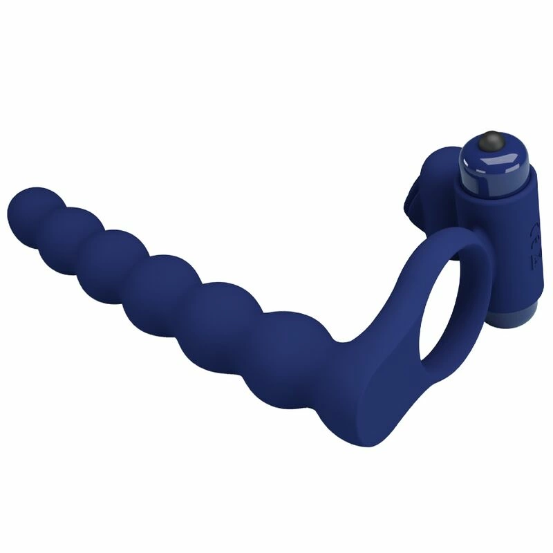 Pretty Love Ajmal Blue Vibrating Silicone Ring with Plug, 10 Modes