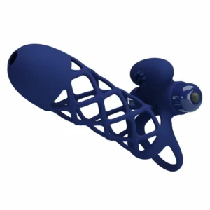 Pretty Love Giann Blue Silicone Vibrating Ring with Sheath, 10 Modes