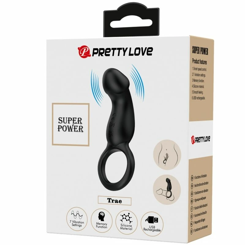 Pretty Love Trae Black Vibrating Ring with Silicone Stimulator