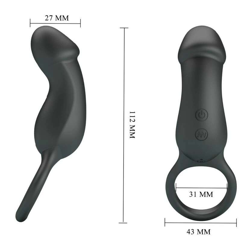 Pretty Love Trae Black Vibrating Ring with Silicone Stimulator