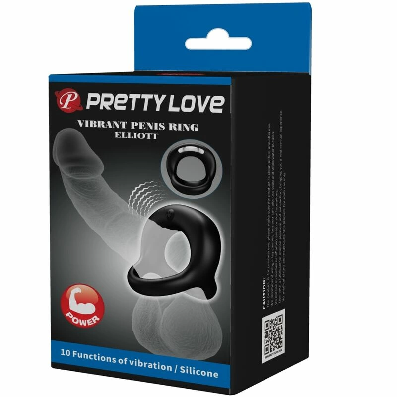 Pretty Love Elliott Black Silicone Vibration Ring with 10 Modes, Waterproof