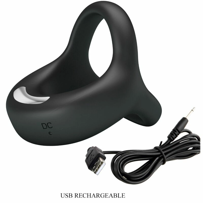 Pretty Love Elliott Black Silicone Vibration Ring with 10 Modes, Waterproof