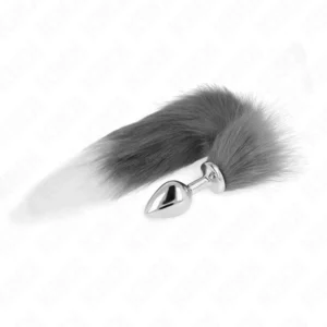 KINK Medium Silicone Plug with 40cm Grey & White Synthetic Tail