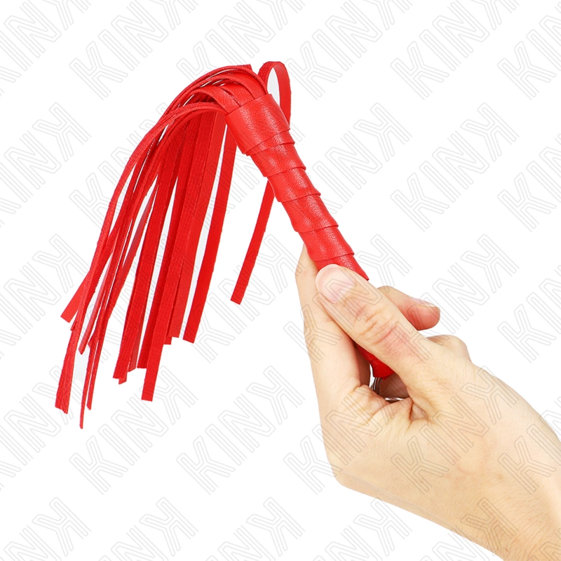 KINK Simple Mini Red Whip 28cm - kompaktiškas dirbtinės odos smūginis įrankis