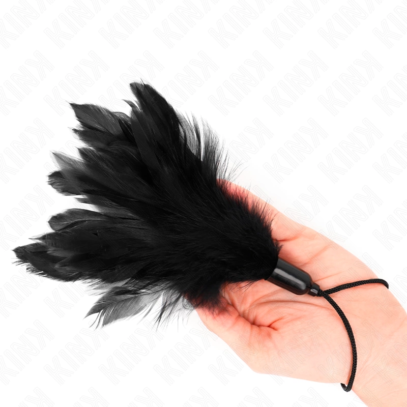 KINK Tickle plunksnų lazdelė su virvele, 15 cm, juoda-raudona