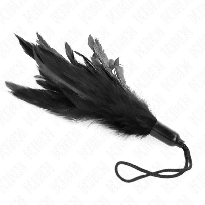 KINK Tickle plunksnų lazdelė su virvele, 15 cm, juoda-raudona