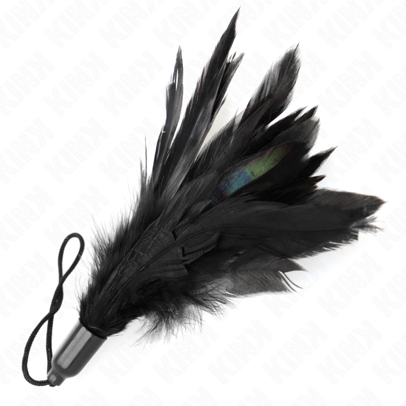 KINK Tickle plunksnų lazdelė su virvele, 15 cm, juoda-raudona
