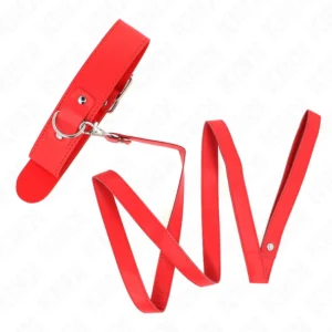 KINK Red Adjustable Collar with Leash 116cm - Vegan Leather, 32-50cm