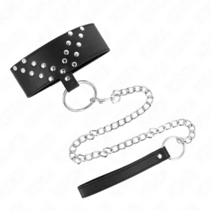 KINK Adjustable Collar with V-Rivet - Black Leather, 36-43 cm, 5 cm Wide