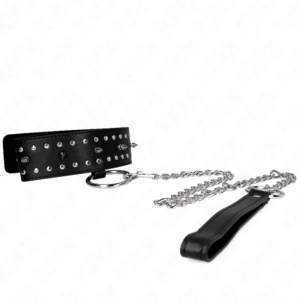 KINK Collar & Leash Set Model 1 Adjustable Silver Studs Black 36-43cm