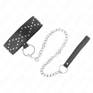 KINK Collar & Leash Set Model 3 Adjustable 36-43 cm Silver Studs Black