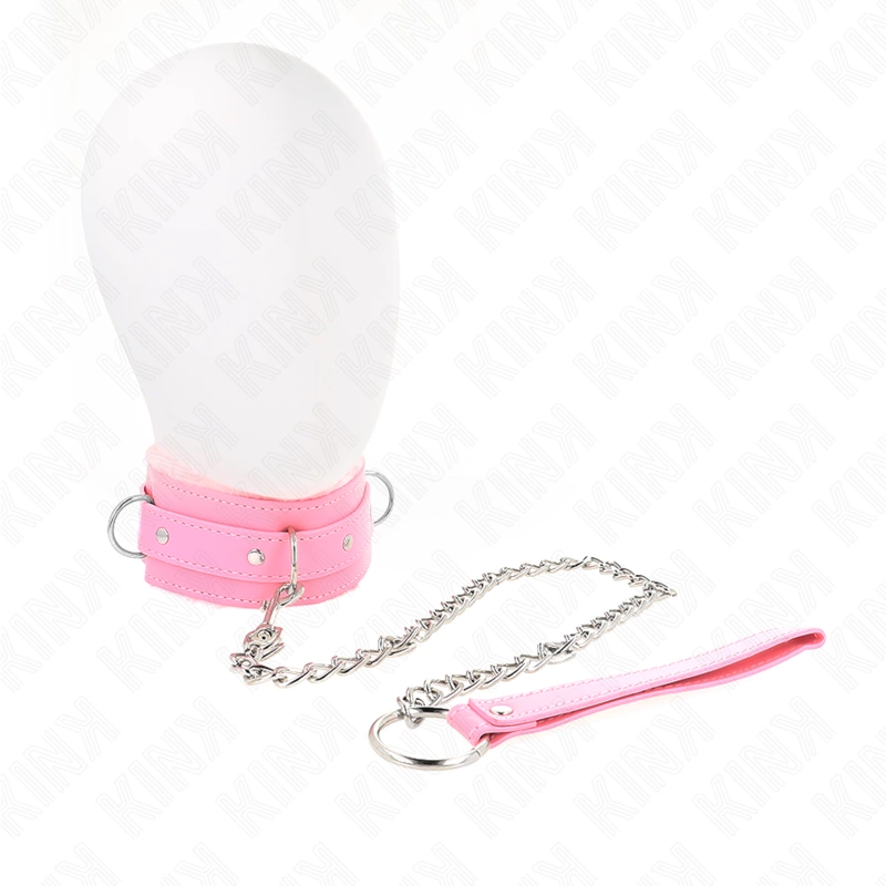 KINK Collar & Leash Set Pink 65cm - Adjustable Vegan Leather, 36-42cm