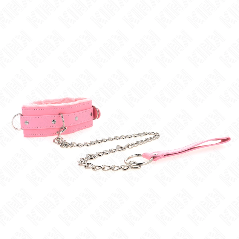 KINK Collar & Leash Set Pink 65cm - Adjustable Vegan Leather, 36-42cm