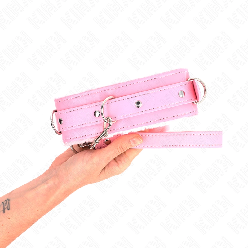 KINK Collar & Leash Set Pink 65cm - Adjustable Vegan Leather, 36-42cm