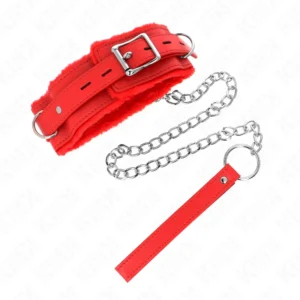 KINK Collar with Leash Red 36-42 cm | Adjustable Leather, 65 cm Leash