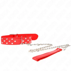 KINK Rivet Strap Collar Red Adjustable 36-50 cm with D-Ring Accent