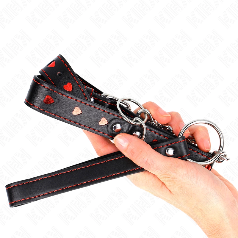 KINK Heart Detail Collar & Leash Set 65 cm - Elegant Black Vegan Leather