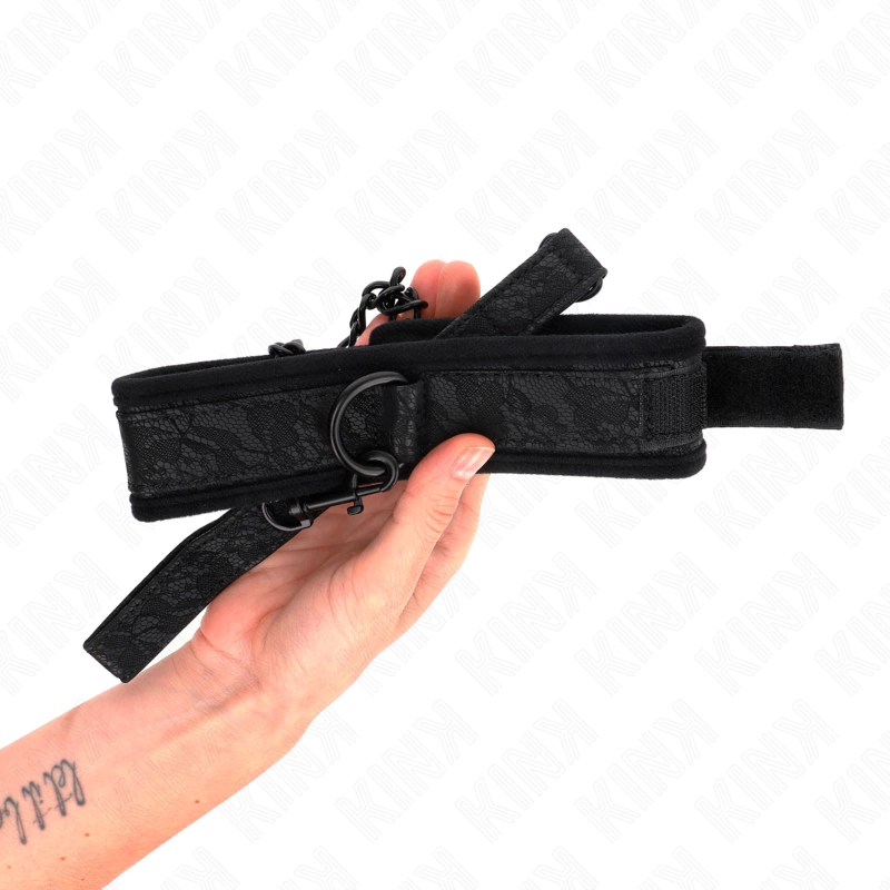 KINK Basic Model Adjustable Collar with Leash 77cm, Black, 34-54cm