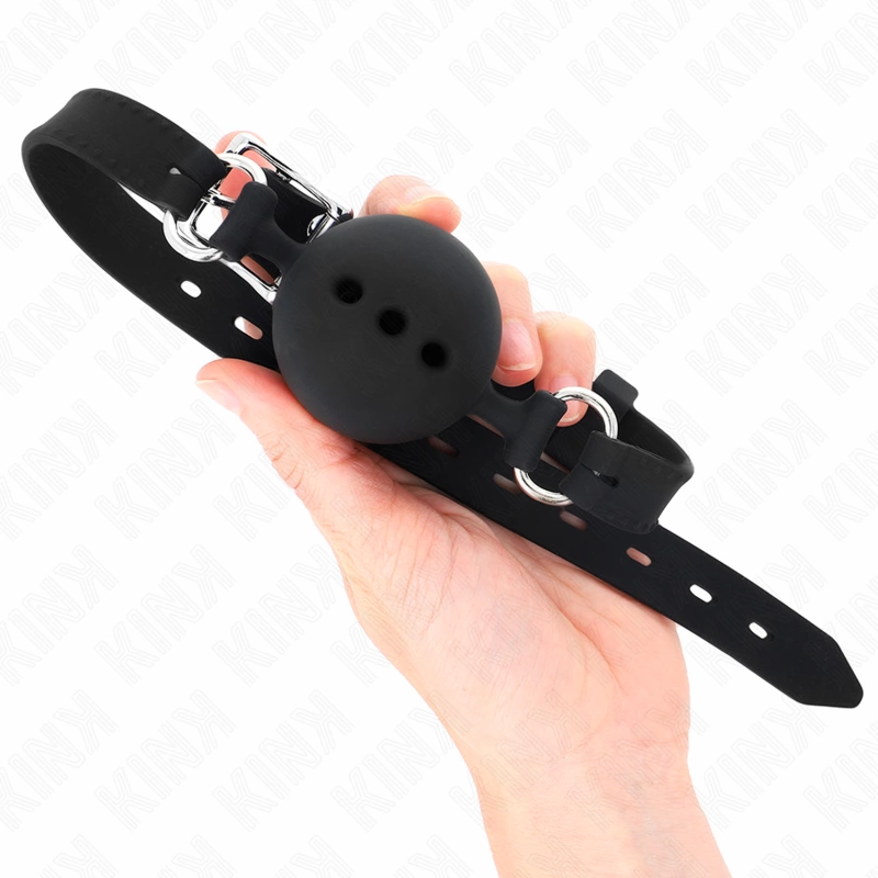 KINK Full Silicone Gag M, Black - Adjustable Strap, 4.5cm Ball, 55cm
