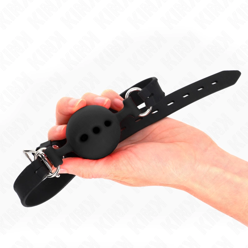 KINK Full Silicone Ball Gag Black L Adjustable 35-51 cm 5 cm Ball