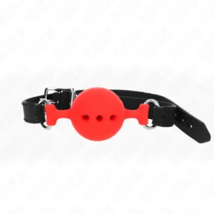 KINK Silicone Ball Gag Red M - Adjustable Strap 35-51 cm, 4.5 cm Ball