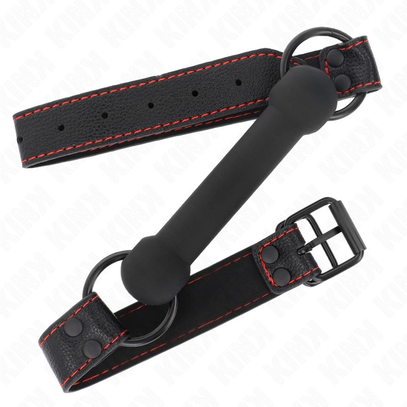 KINK Bone-Shaped Gag with Adjustable Vegan Leather Strap Black 41-57cm