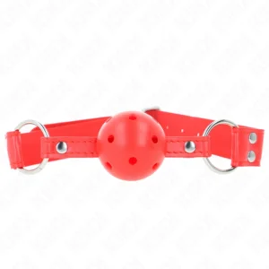 KINK Complete Red Hollow Hard Ball Gag 62 cm - Adjustable Silicone Model