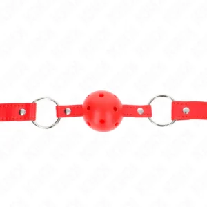 KINK Breathable Ball Gag 4 cm Red - Adjustable Vegan Leather Strap 42-58 cm