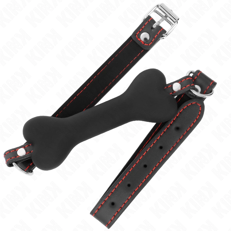 KINK Black Bone Silicone Gag 12 cm - Adjustable Vegan Leather Strap