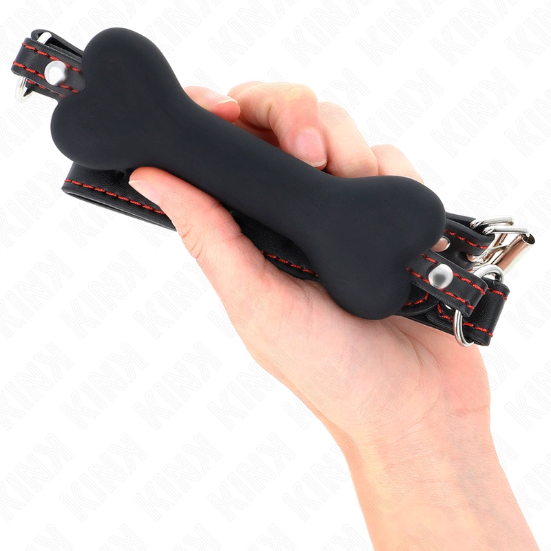 KINK Black Bone Silicone Gag 12 cm - Adjustable Vegan Leather Strap