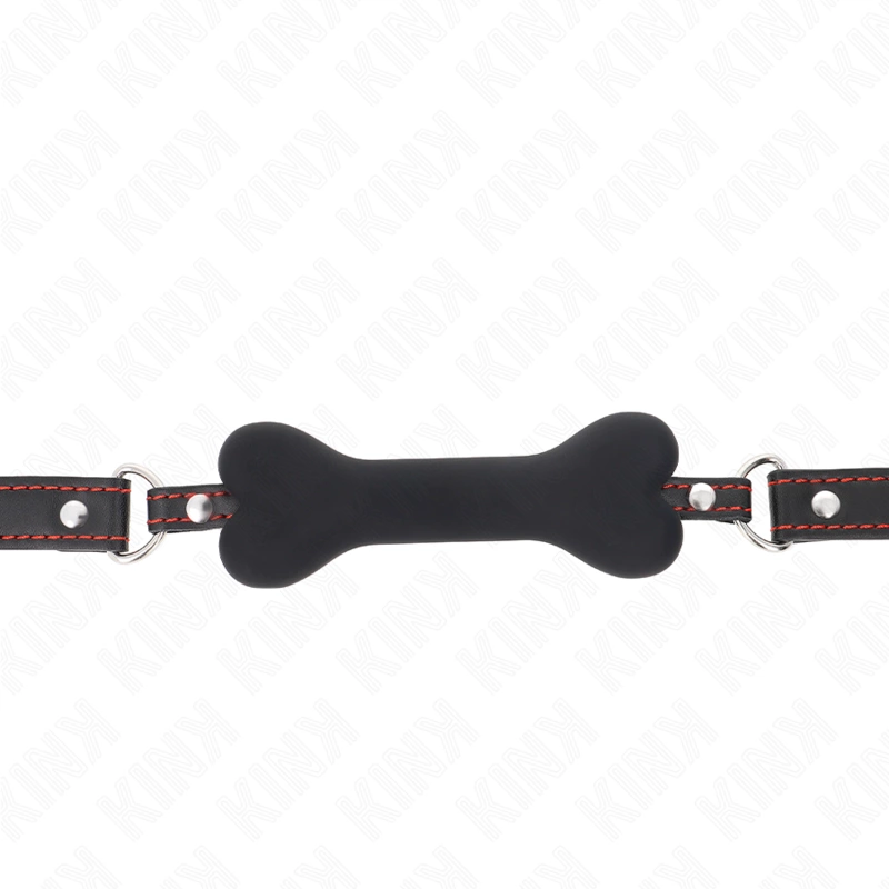 KINK Black Bone Silicone Gag 12 cm - Adjustable Vegan Leather Strap