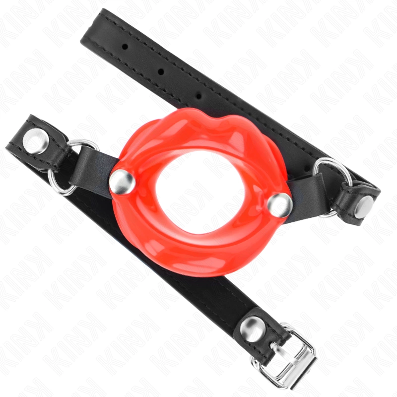 KINK Adjustable Lip Gag 8 cm with Red Leatherette Strap 39-58 cm